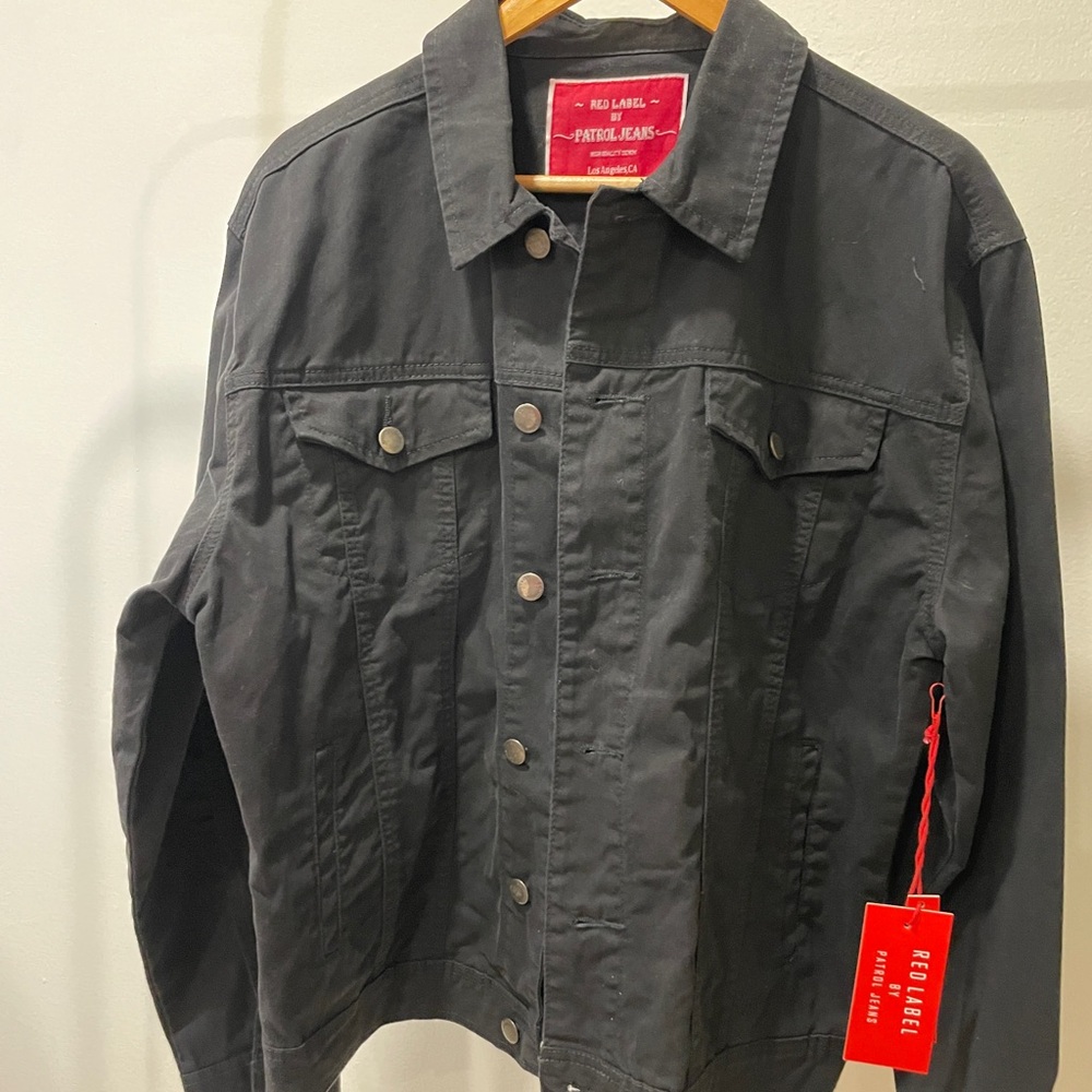 Red Label Large Black Jean Jacket Men’s Button Up Denim By Patrol Jacket New - Picture 13 of 13